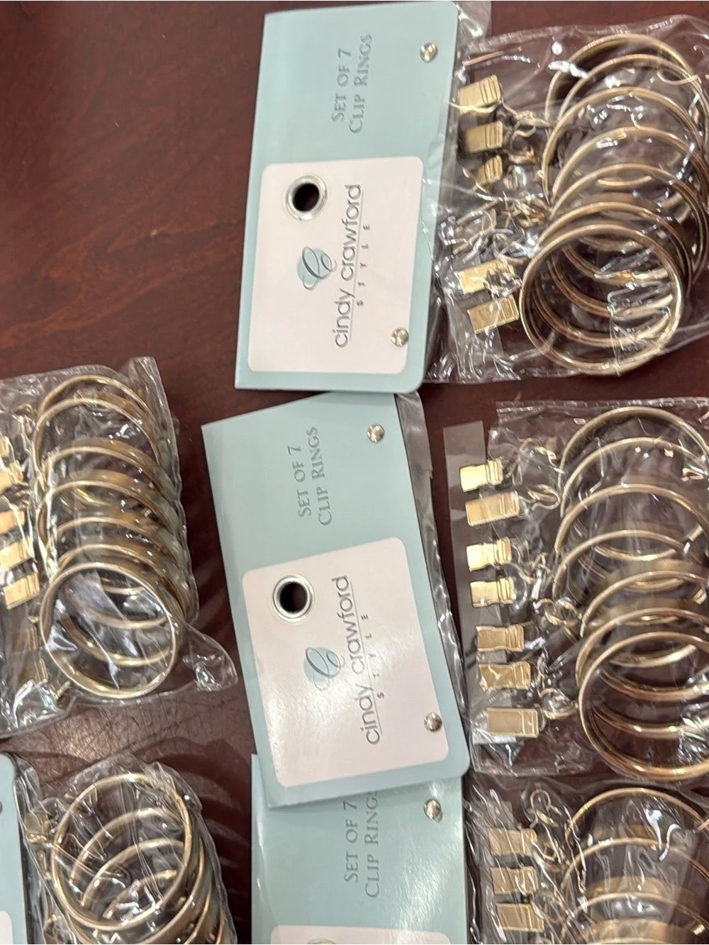 Cindy Crawford Style Set of 7 Gold Clip Rings for curtains
